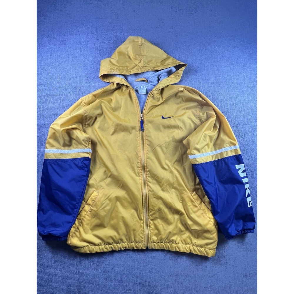 Vintage Nike Jacket Men's XL 90s‎ Zip Logo Sleeve Spellout Y2K Yellow Distressed